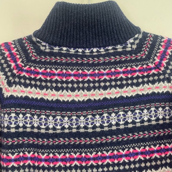 J.Crew Sweater Women's Sz L Blue Fair Isle Wool Turtleneck Nordic Cabincore Roll - Picture 6 of 13